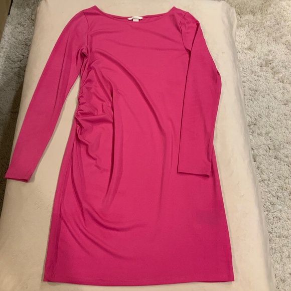 H&M Pink M Shift dress Ruching on side Minimalist Scandi Girl Normcore Mama - Picture 2 of 9